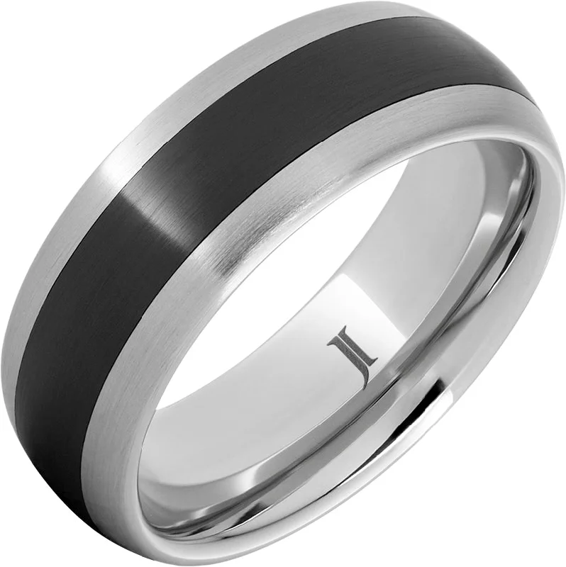 Women’s bold statement rings-Serinium® Ring with Black Ceramic Inlay and Satin Finish