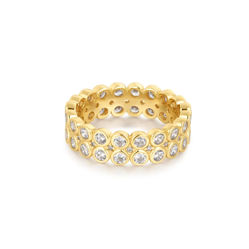 Women’s cocktail rings-Gold Double Row Bezel Ring