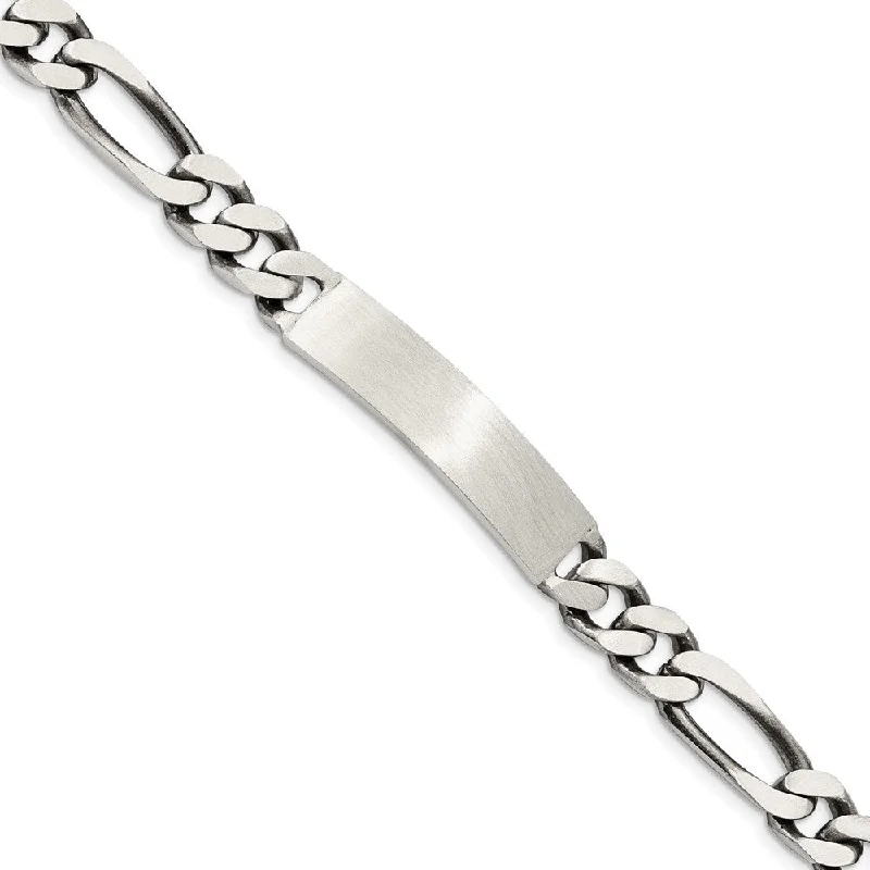 Women’s wedding bracelets-Sterling Silver 8inch Engraveable Antiqued Figaro Link ID Bracelet-WBC-QID127-8