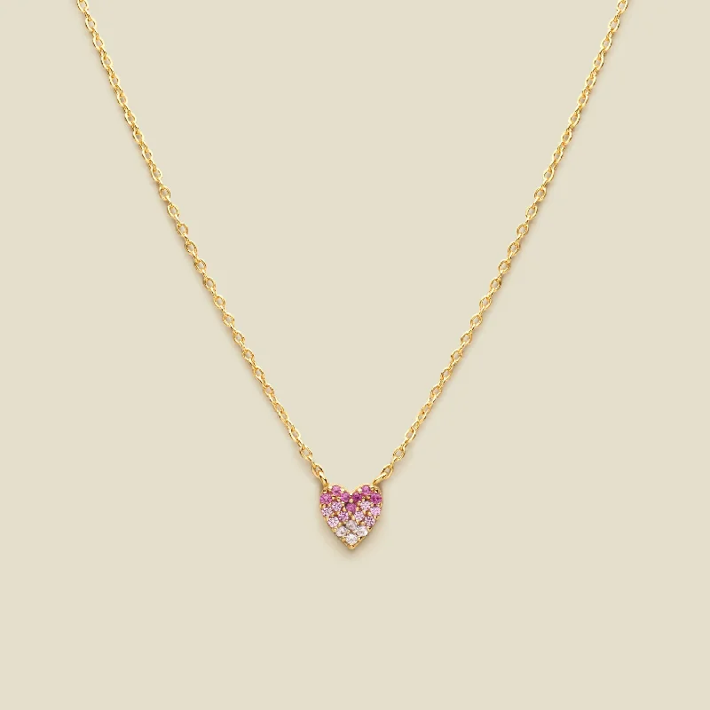 Women’s dainty gold necklaces-CZ Pink Pavé Heart Necklace