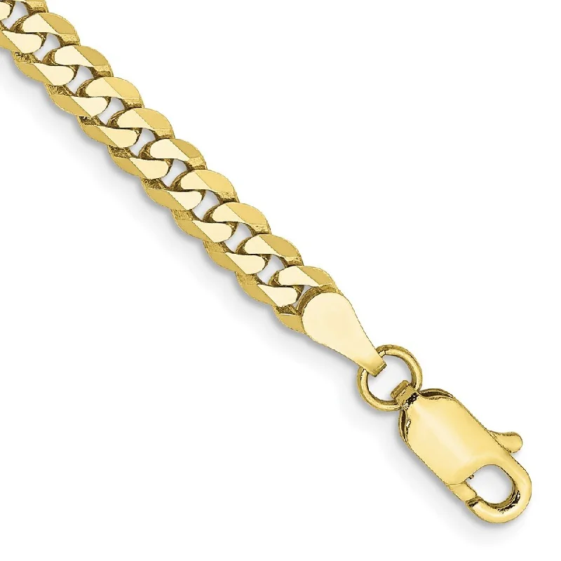 Women’s twisted bracelets-10k Yellow Gold 3.9mm Flat Beveled Curb Chain Bracelet, 7"