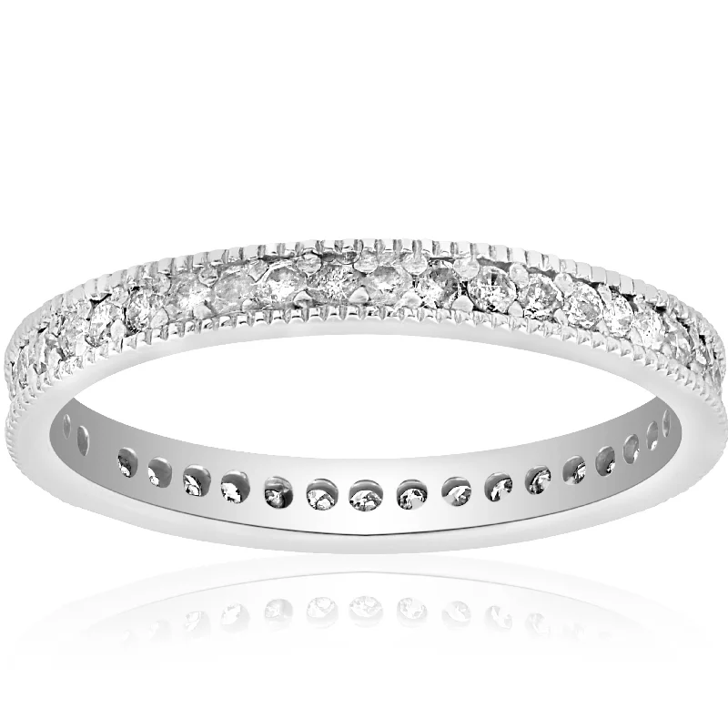 Women’s wedding engagement rings-3/8ct Diamond Eternity Milgrain Wedding Ring 14K White Gold