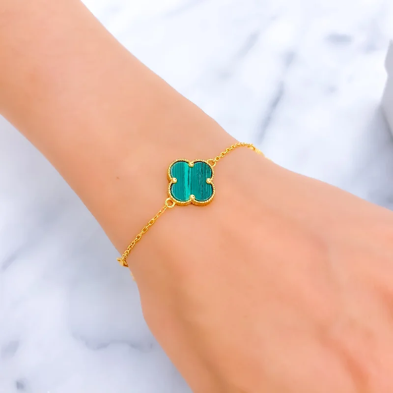 Women’s simple gold bracelets-Majestic Malachite 21k Gold Clover Bracelet