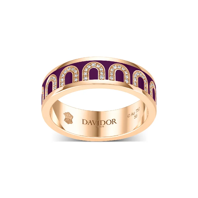 Women’s round-cut engagement rings-L'Arc de DAVIDOR Ring MM, 18k Rose Gold with Aubergine Lacquered Ceramic and Arcade Diamonds