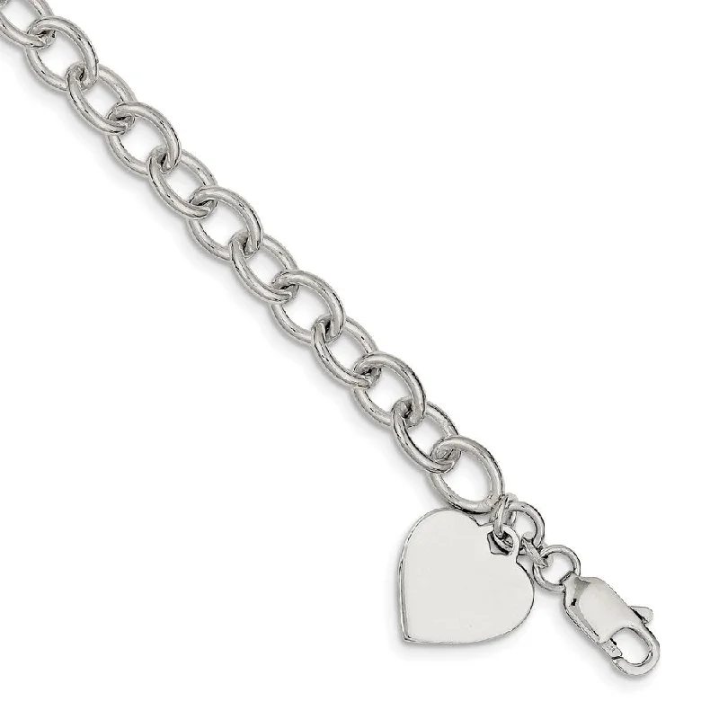 Women’s crystal bracelets-Sterling Silver Engraveable Heart Fancy Link Bracelet-WBC-QG1474-8.25