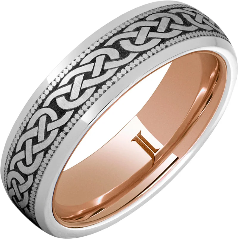 Women’s eternity rings with diamonds-Serinium® Ring Celtic Three Knot Design, Rose Gold Interior and Milgrain Edge