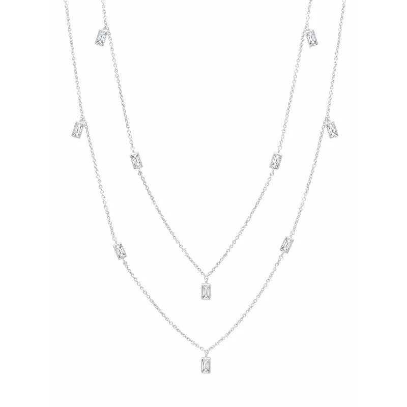 Women’s bohemian pendant necklaces-Crislu Prism Baguette 36" Necklace finished in Pure Platinum