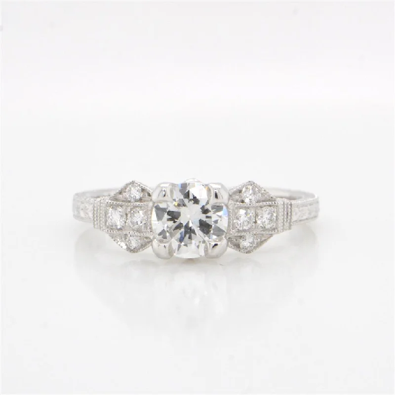 Women’s solitaire engagement rings-14K White Gold Vintage Style Diamond Ring