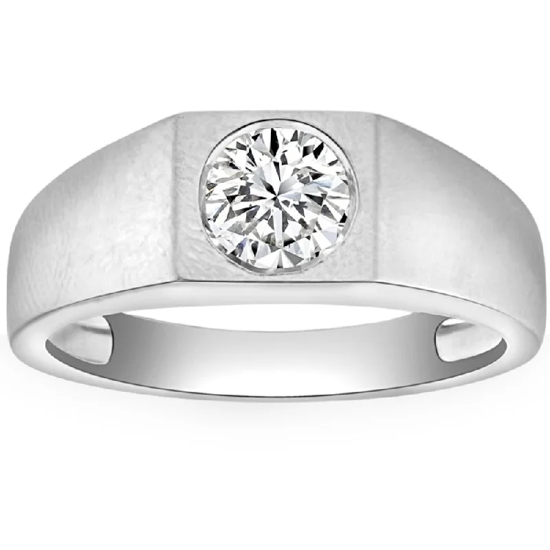 Women’s oval diamond engagement rings-1 Ct Solitaire Lab Grown Men's Diamond Wedding Ring in 10k White Gold