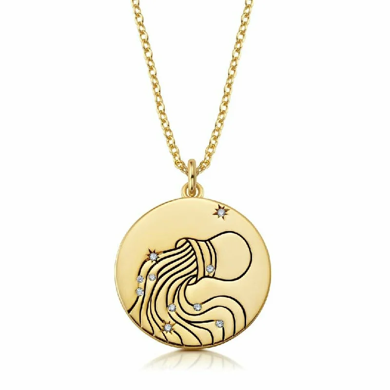 Women’s simple gold chain necklaces-CRISLU AQUARIUS - ZODIAC NECKLACE FINISHED IN 18KT YELLOW GOLD