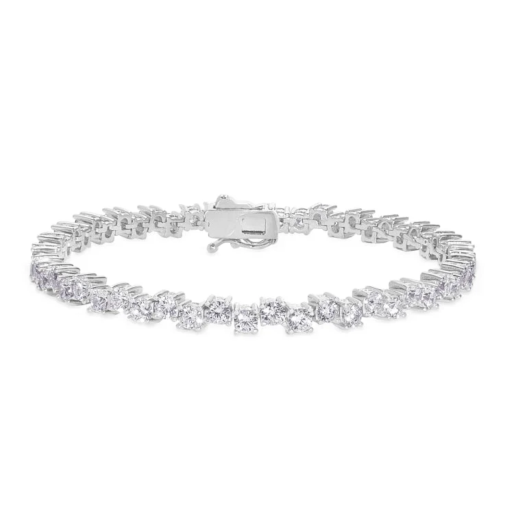 Women’s silver cuff bracelets-Platinum Finish Sterling Silver Micropave Bracelet with Simulated Diamonds