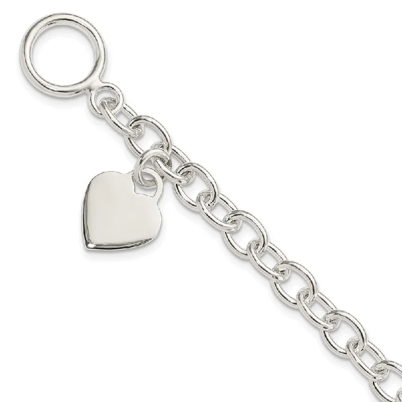 Women’s romantic bracelets-Sterling Silver Dangling Engraveable Heart Charm Bracelet-WBC-QG1461-7.25