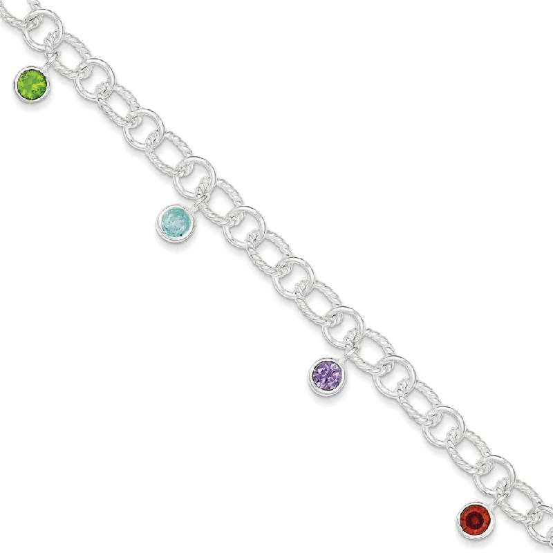 Women’s adjustable bracelets-Sterling Silver Imitation Stone Link Bracelet-WBC-QG1525-8