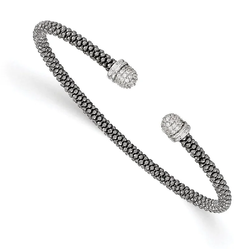 Women’s chunky bangles-925 Sterling Silver Ruthenium-plated Cubic Zirconia Cuff Bangle Bracelet, 6.25"