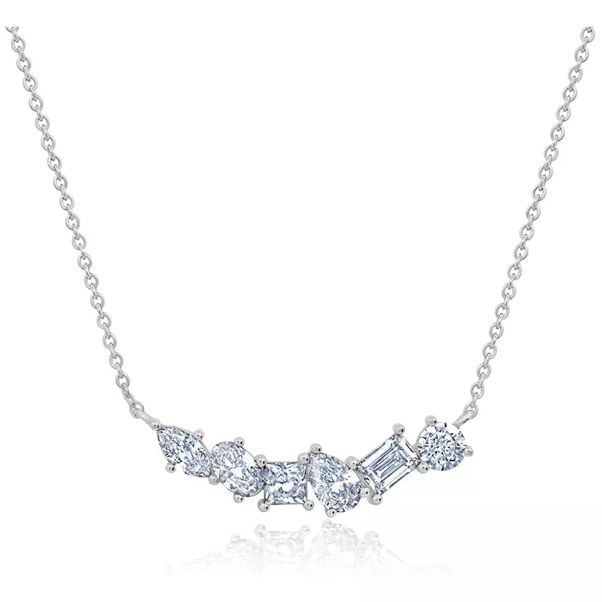 Women’s celestial necklaces-CRISLU 6 Multi Cut CZ Bar Necklace finished in Sterling Silver Platinum