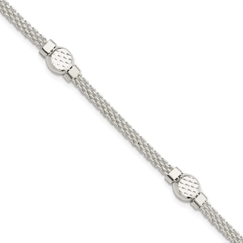 Women’s charm bangle bracelets-Sterling Silver Mesh Fancy Bracelet-WBC-QG5995-7.5