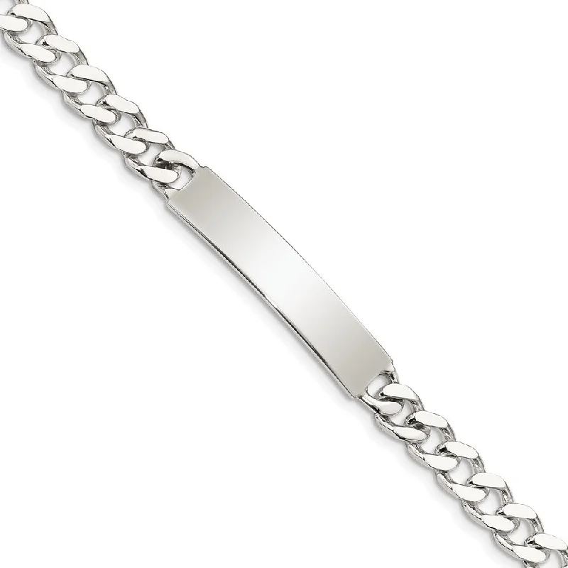 Women’s sterling silver bracelets-Sterling Silver 8inch Polished Engraveable Curb Link ID Bracelet-WBC-QID133-8