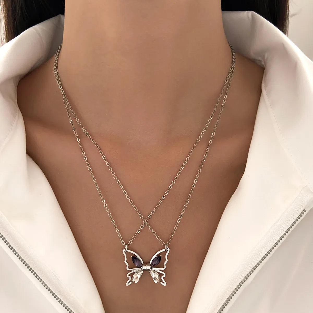 Women’s vintage necklaces-Lady Insect Butterfly Alloy Plating Inlay Zircon Women's Pendant Necklace