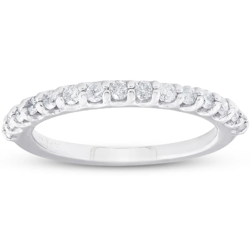 Women’s diamond halo engagement rings-3/8ct Diamond Ring Womens Stackable Anniversary 14K White Gold Band