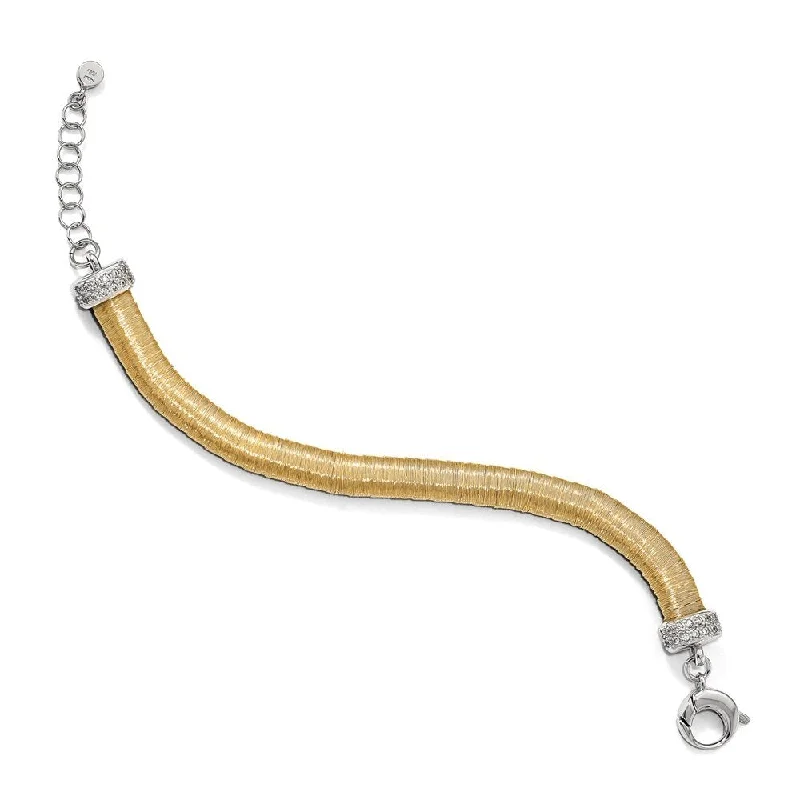 Women’s bangle bracelets-925 Sterling Silver Gold-tone Cubic Zirconia Bracelet, 7" w/1in Extender