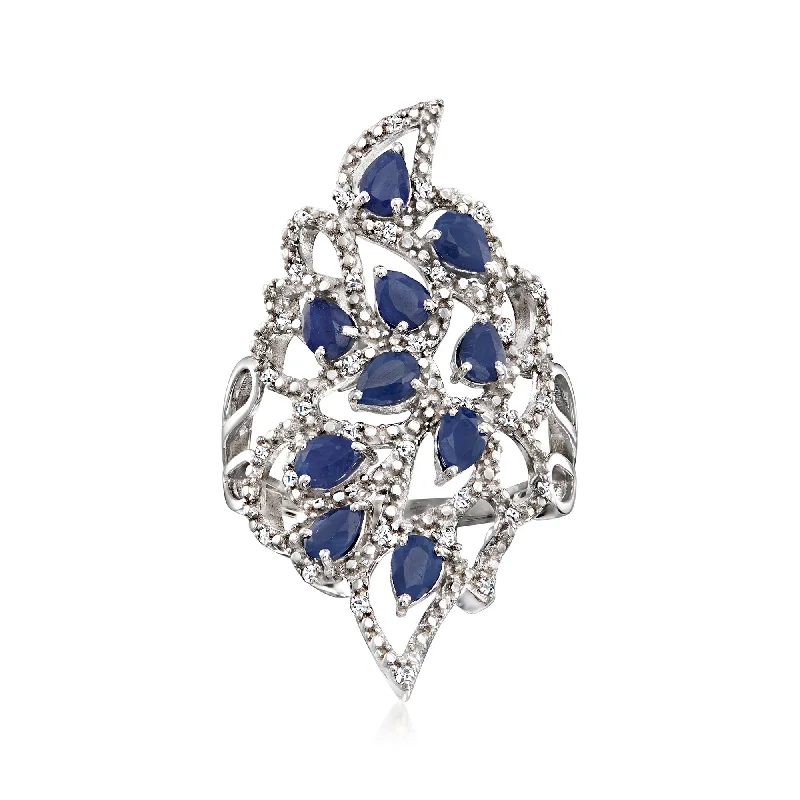 Women’s elegant engagement rings-Ross-Simons Sapphire and . Diamond Ring in Sterling Silver