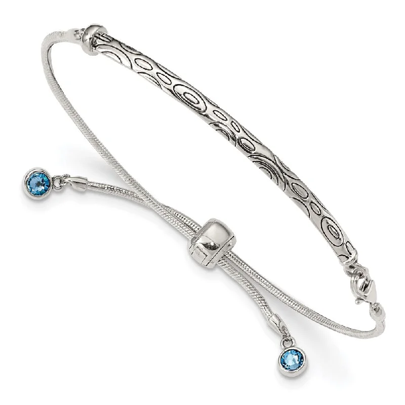 Women’s birthstone bracelets-Sterling Silver Blue Swarovski Crystal Rd Bezel Adjustable Bracelet-WBC-QG3637