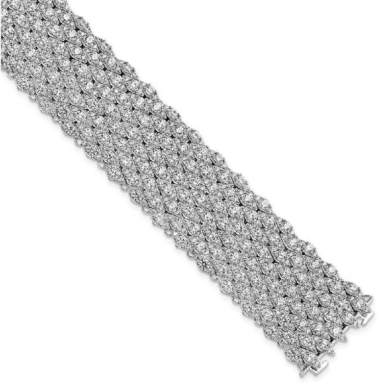 Women’s unique bangle bracelets-Sterling Silver CZ Mesh 6.75in Bracelet-WBC-QB1359-6.75