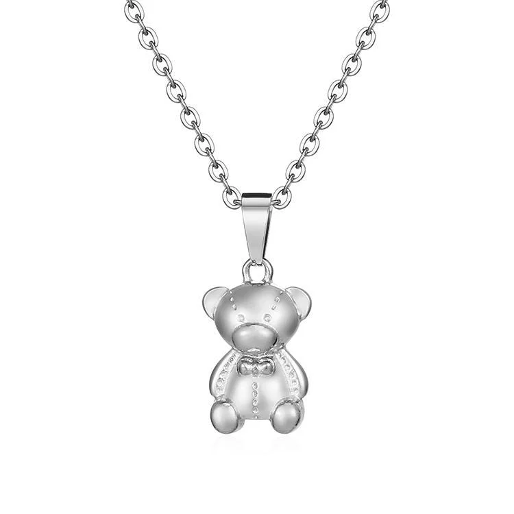 Bear Pendant Necklace Steel Color