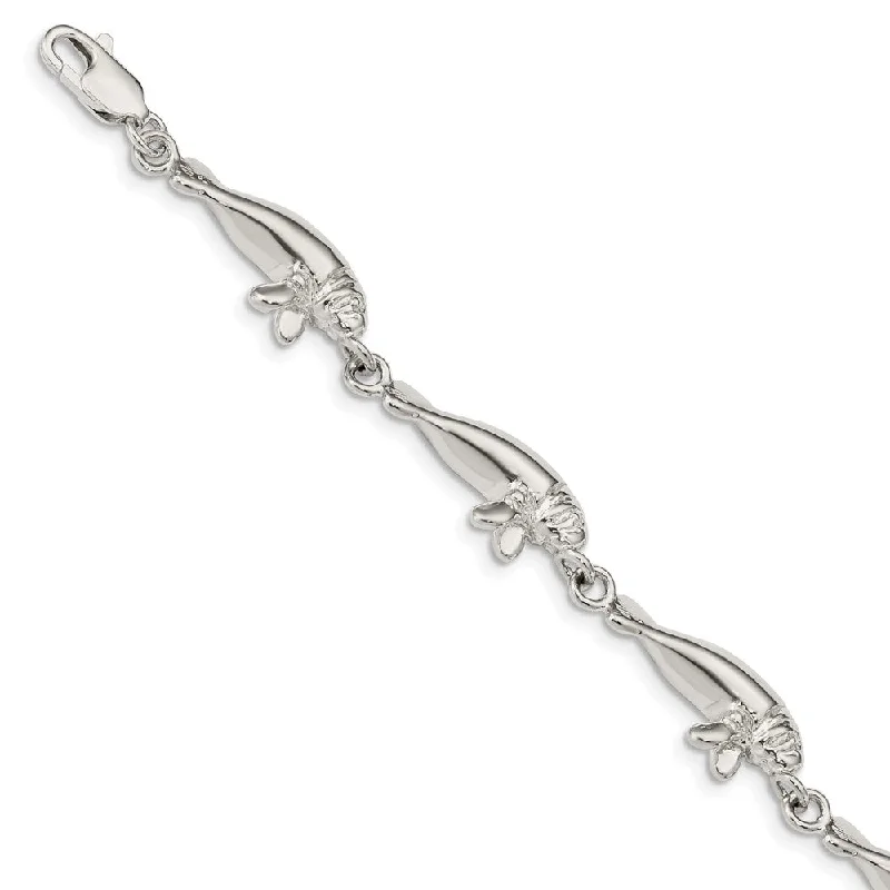 Women’s silver cuff bracelets-Sterling Silver Manatees Bracelet-WBC-QA36-7