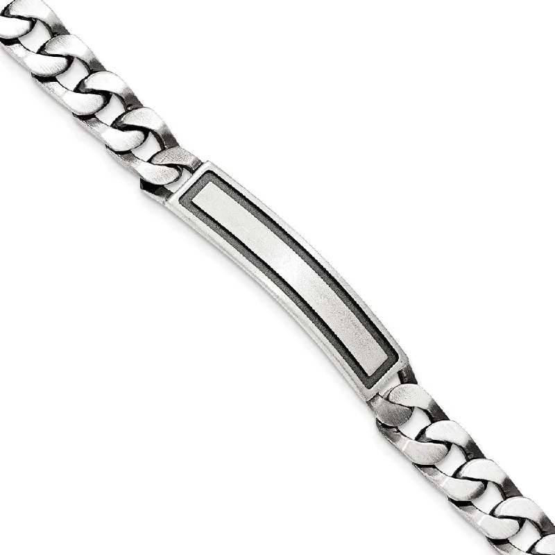 Women’s stackable bracelets-Sterling Silver Antiqued Satin  Curb Link ID Bracelet-WBC-QID204-8.5