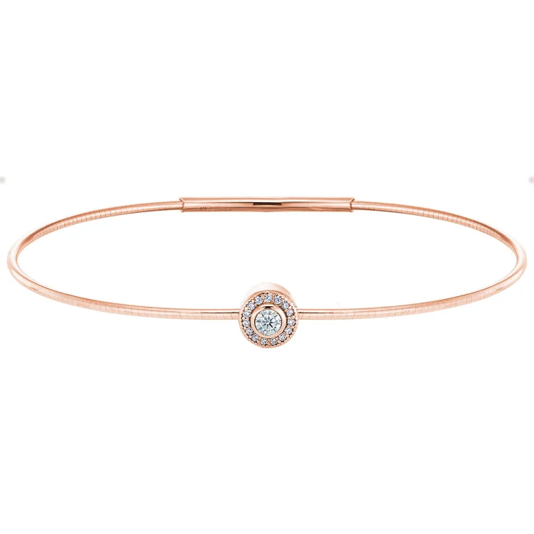 Women’s initial bracelets-Rose Gold Finish Finish Sterling Silver Round Simulated Diamond Birth Gem Bracelet with Simulated Diamonds