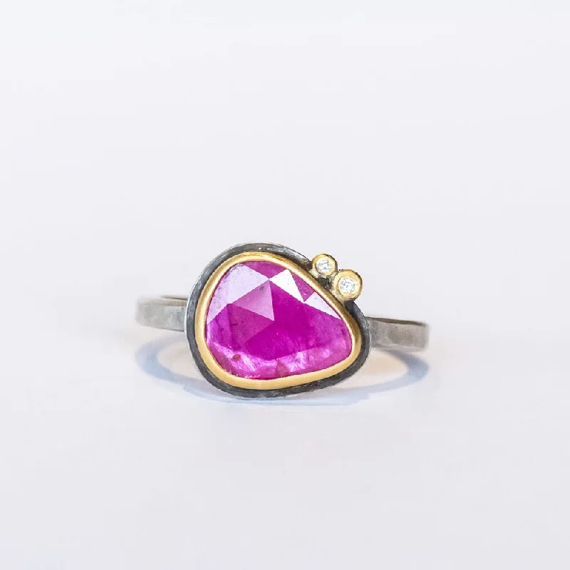 Women’s engagement rings with diamond band-Ananda Khalsa | Teardrop Ruby and Diamond Ring