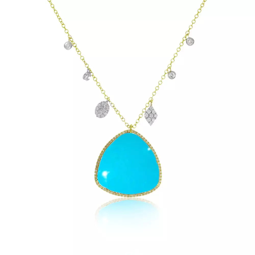 Women’s engraved necklaces-Meira T Turquoise and Diamond Yellow Gold Pendant with Charm Accents