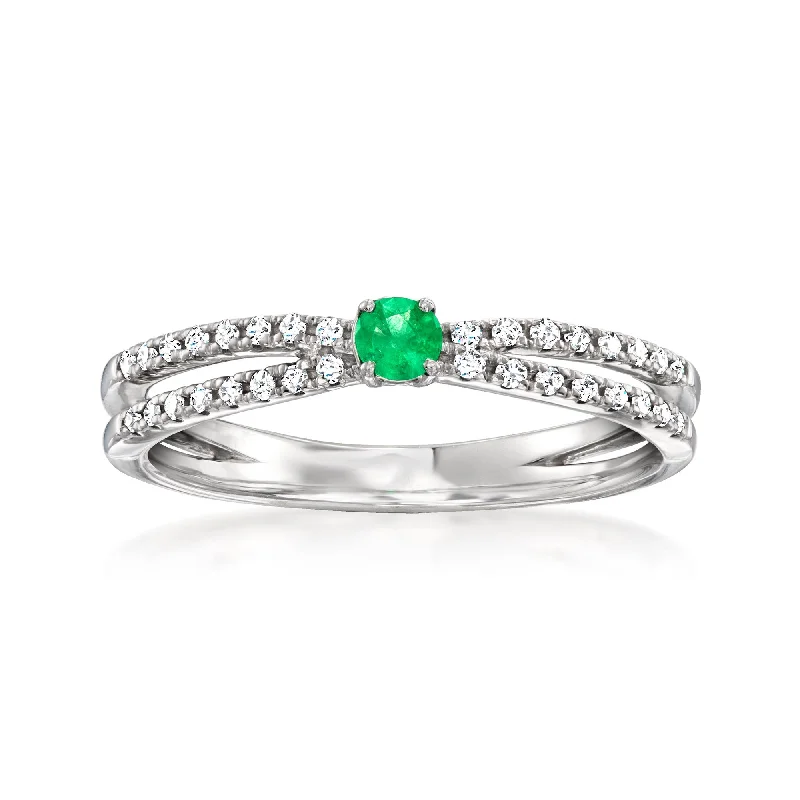 Women’s luxurious engagement rings with diamonds-Ross-Simons Emerald and . Diamond Ring in Sterling Silver