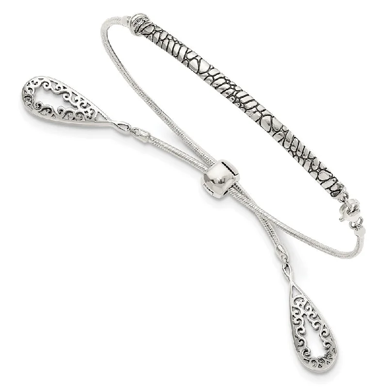 Women’s modern bangle bracelets-Sterling Silver Filigree Teardrops Adjustable Bracelet-WBC-QG3640