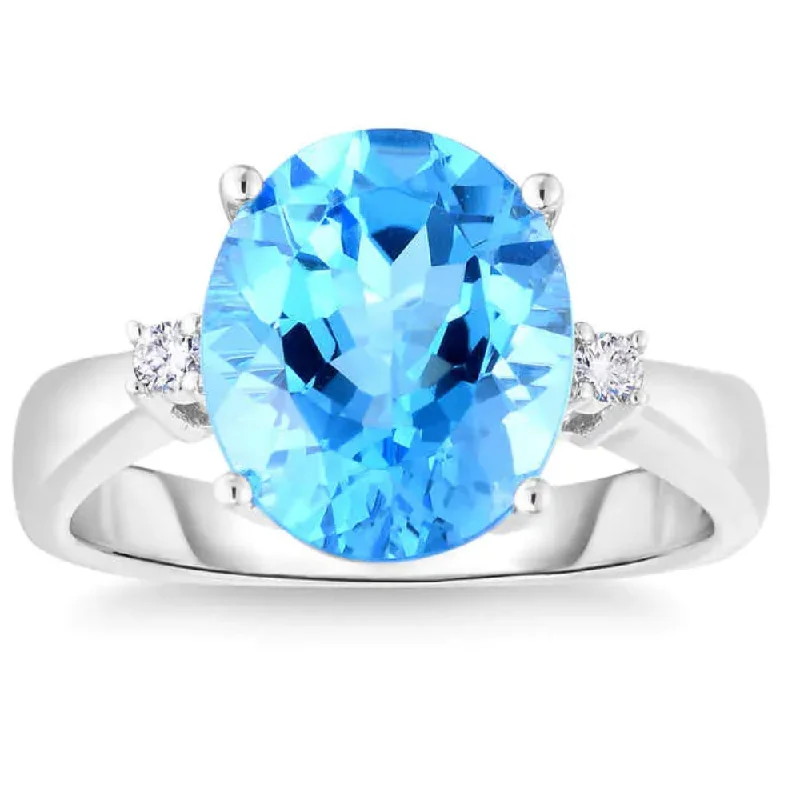 Women’s personalized engagement rings-4.68Ct Sky Blue Topaz & Diamond Ring in 14k White Gold