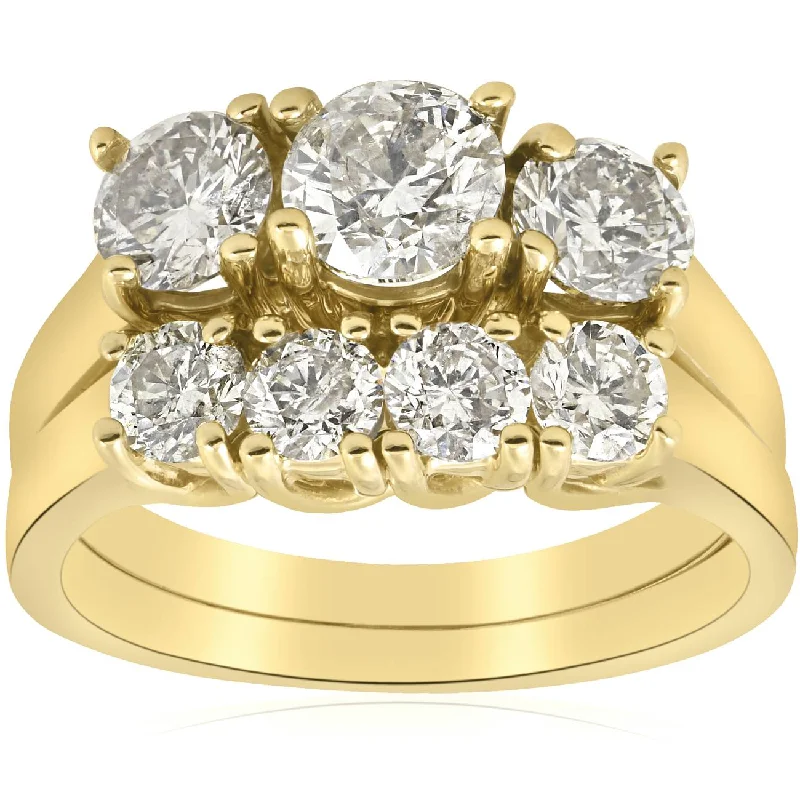 Women’s three-stone engagement rings-3ct Three Stone Diamond Ring Set 14K Yellow Gold