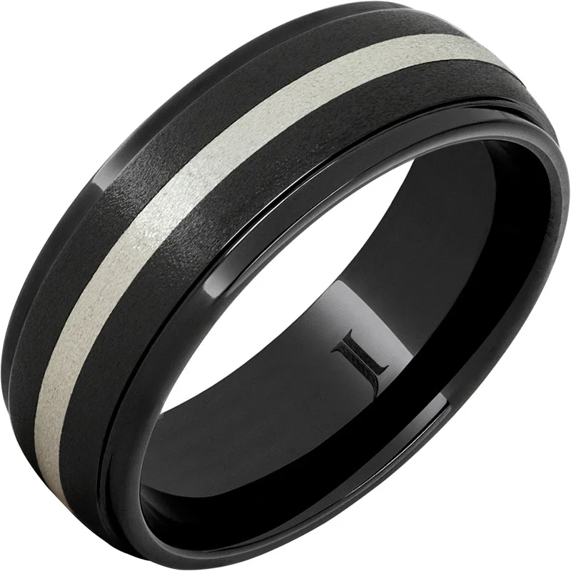 Women’s fashion statement rings-Black Diamond Ceramic™ Ring With Sterling Silver Inlay and Stone Finish