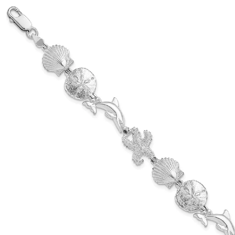 Women’s engraved bracelets-Sterling Silver Polished Sea Life Bracelet-WBC-QH5574-7.25