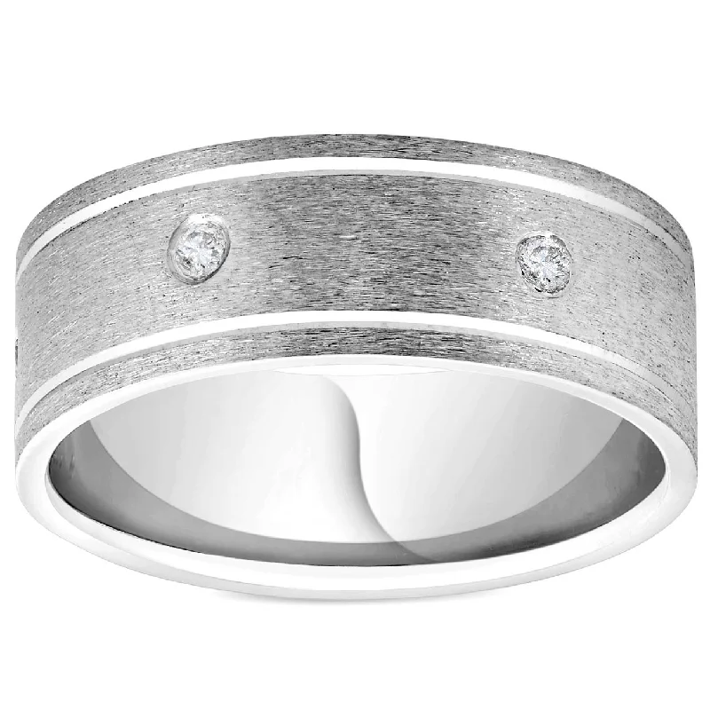 Women’s diamond halo engagement rings-Mens 950 Platinum Diamond Brushed Wedding Ring Band