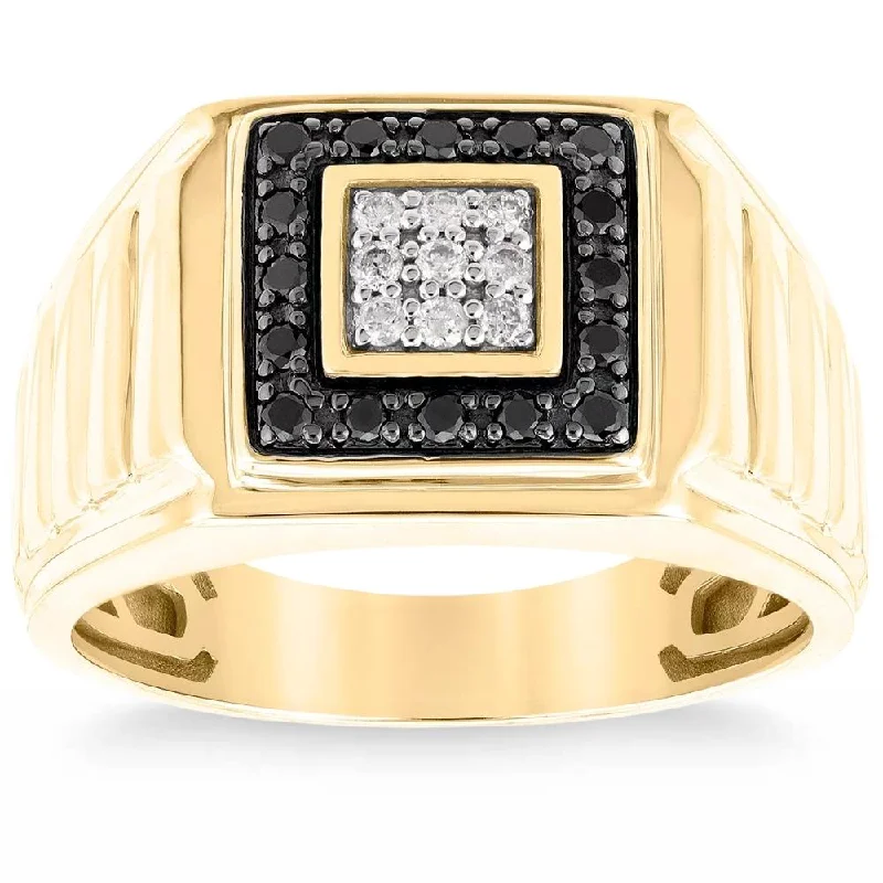 Women’s yellow gold engagement rings-1/3Ct Black Diamond Men's Anniversary Wedding Ring Polished Band Yellow Gold