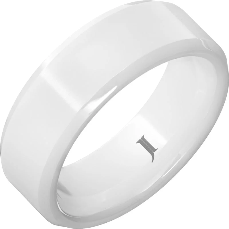 Women’s bold statement rings-White Ceramic Beveled Ring with Satin Finish