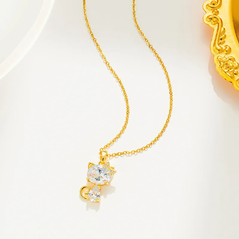 550 Cute Kitty Necklace Gold