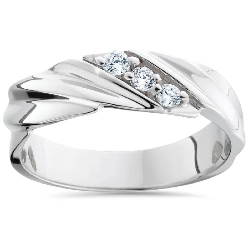 Women’s large engagement rings-Three Stone Diamond 14K White Gold Wedding Ring