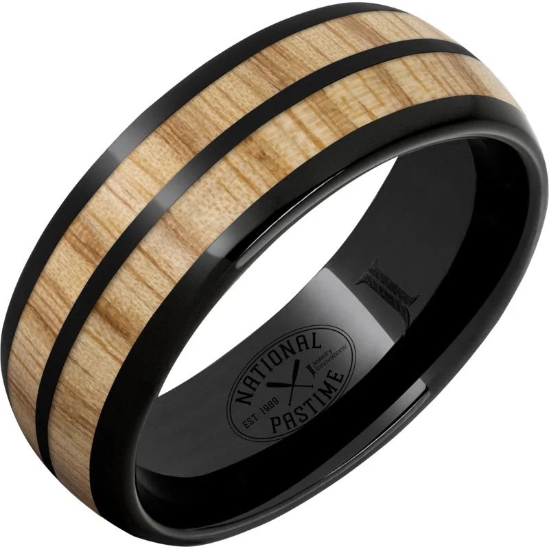 Women’s pearl rings-National Pastime Collection™ Black Diamond Ceramic™ Dome Ring with Vintage White Ash Baseball Bat Wood Inlays