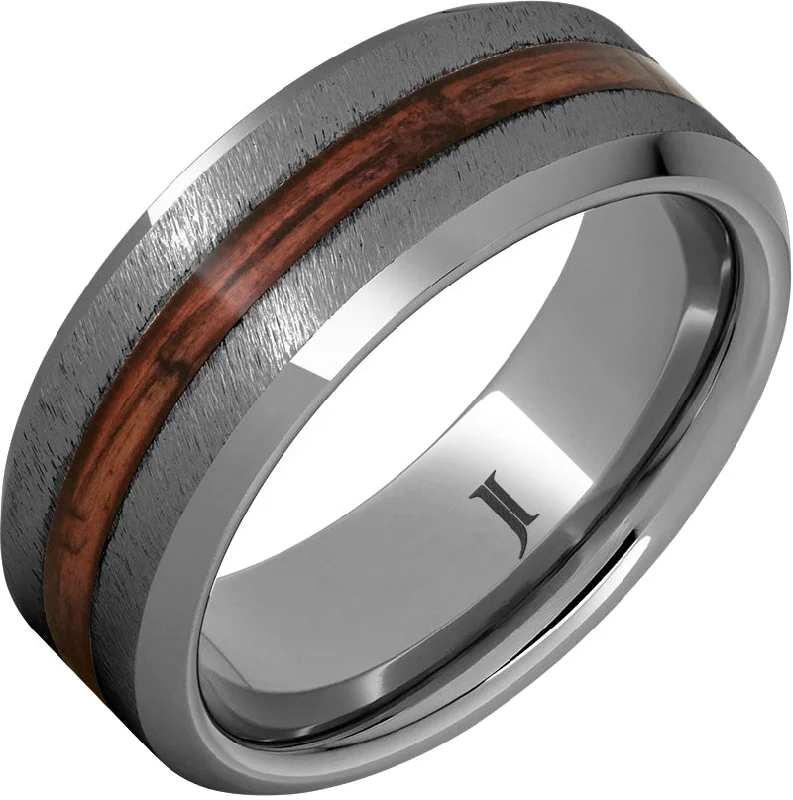 Women’s anniversary rings-Barrel Aged™ Rugged Tungsten™ Ring with Cabernet Wood Inlay and Grain Finish