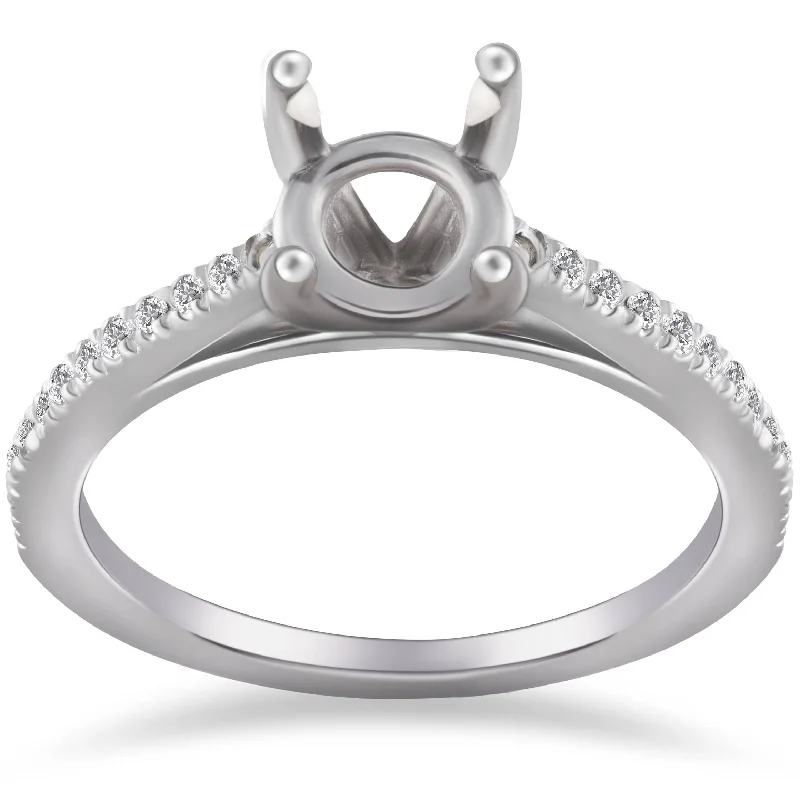 Women’s vintage-style engagement rings-1/5ct Cathedral Pave Diamond Ring Mount 14K White Gold