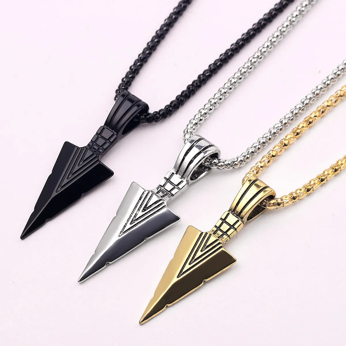 Women’s pearl pendant necklaces-Cross-border European And American Personalized Triangle Spearhead Men's Necklace Retro Arrow Necklace Pendant Accessories