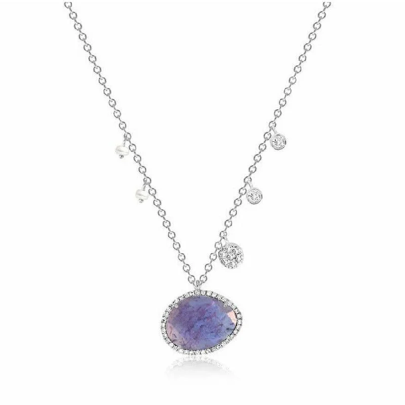 Women’s elegant necklaces-Meira T Tanzanite with Off-Centered Pearls & Diamond Charms