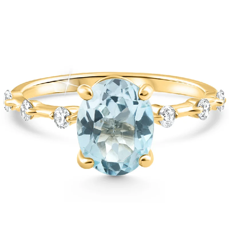 Women’s engagement rings with unique settings-2 1/4Ct Oval Blue Topaz Diamond Ring White or Yellow Gold Lab Grown